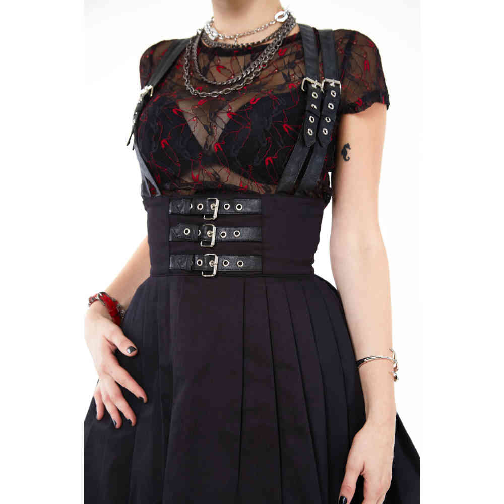 Jawbreaker - With leather straps High waisted short skirt - Black
